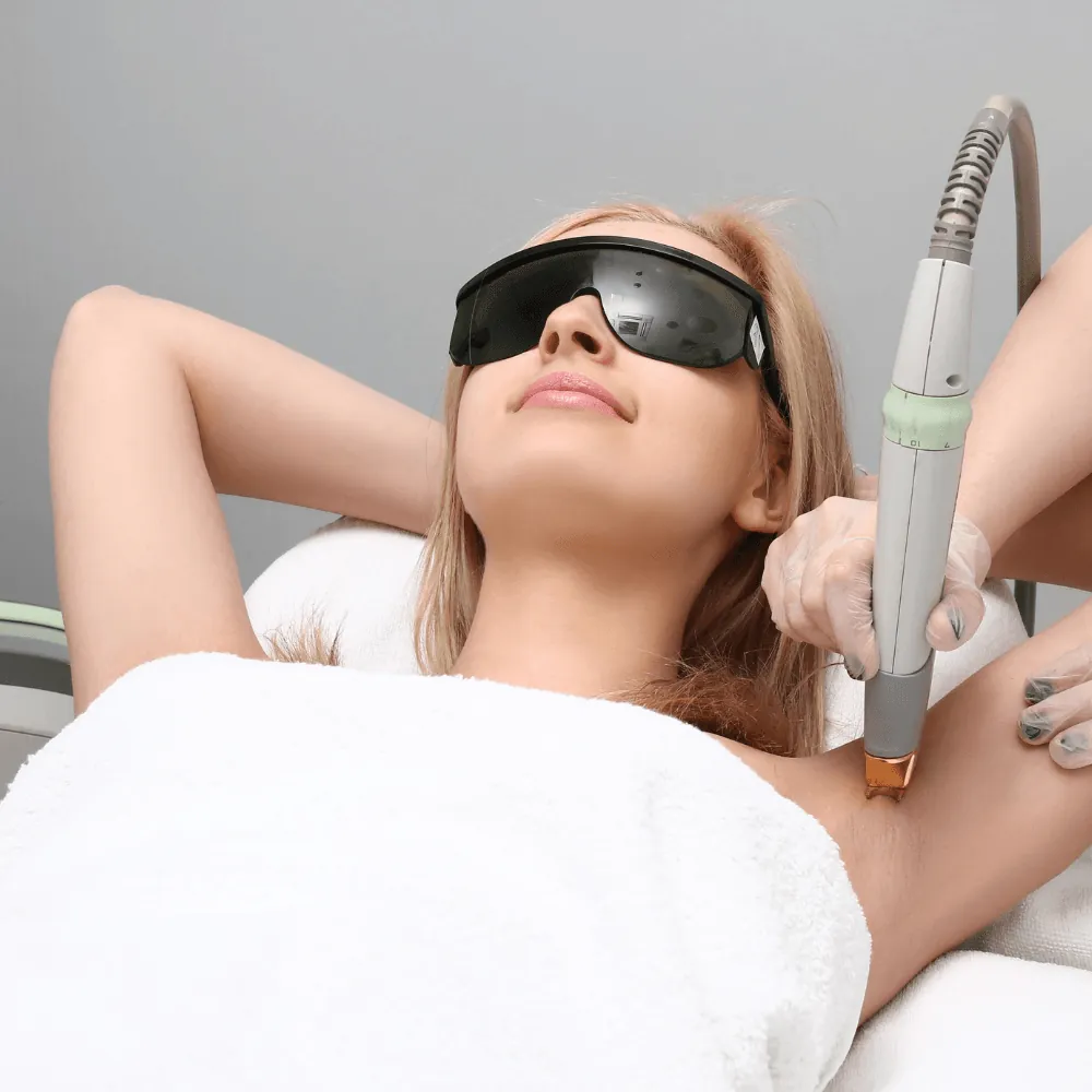 Laser hair removal process — Soprano Ice diode laser treatment in progress